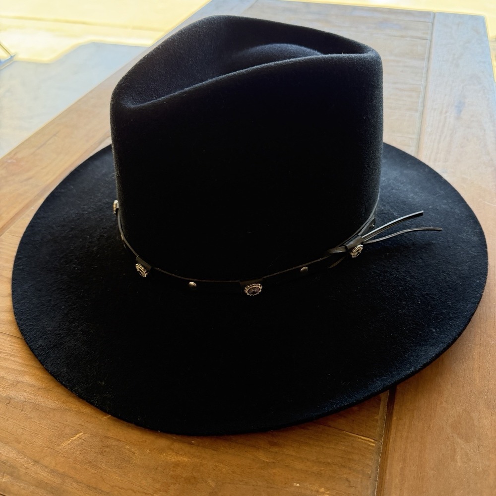 Vintage 90s Stetson Stallion Corral Black Wool Cowboy Hat Unisex Size 7 1/2